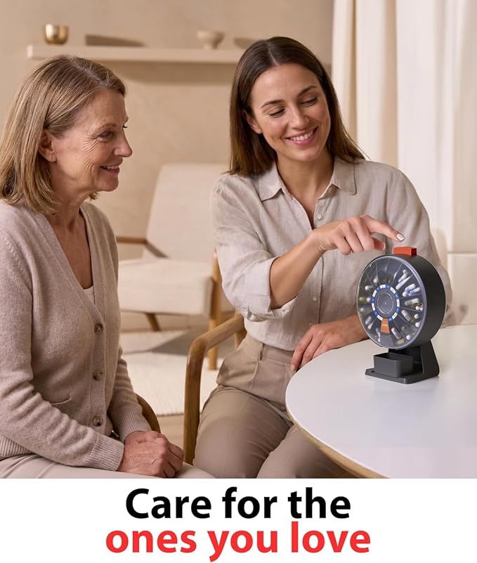 Pill Dispenser 14 Day – Rotating Medicine Organizer Wheel with Push Button, Wall Mounted or Desktop Manual Pill Dispenser for Elderly & Seniors, Large Capacity Vitamin & Medication Organizer
