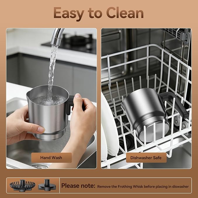 Milk Frother and Steamer, Electric Frother | 4-in-1 Automatic Hot and Cold Foam Maker , Detachable Stainless Steel Jug for Latte, Cappuccino, Macchiato, Hot Chocolate