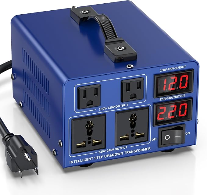 1000 watt Voltage Conversion Transformer Heavy-Duty Step-up/Step-Down AC 110V/120V/220V/240V Power Conversion, with resettable Circuit Breaker Protection, with US Power Cord, LCD Display