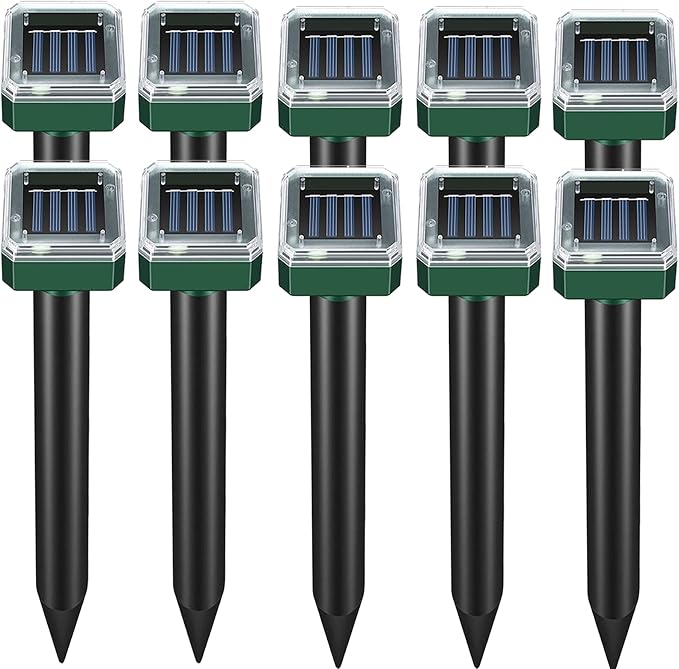 Solar Mole Repellent 10 Pack Sonic Gopher Repellent Vole Sanke Chaser Mole Deterrent Sonic Spikes Repellent Ultrasonic Pest Control Outdoor Keep Moles Out of Yard Lawn