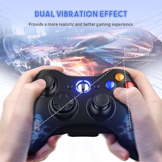 Gamrombo 2 Pack Replacement for Xbox 360 Controller, Compatible with 360 & Slim, Windows PC, Support Dual Shock, 2.5mm Audio Jack, with USB Extension Cable and USB Dongle [microsoft_xbox_360]