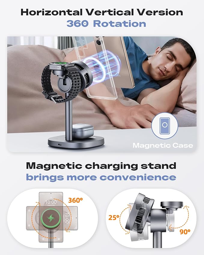 Magnetic Wireless Charger for Samsung, Qi2 Fast 15W Android 3 in 1 Charging Station TEC Cooling Compatible with Magsafe Charger for Galaxy S25 Ultra/S24/Z Fold 7/Flip7/Samsung Watch Ultra 8/Buds