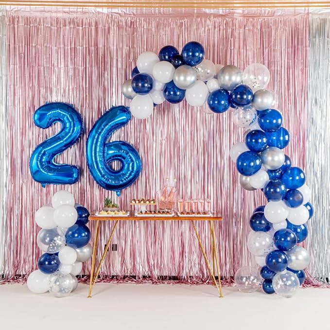 Restaurantware-Balloonify Balloon Garland Set, 1 Party Decoration Kit - 120 Balloons, With Chain, Navy, White, & Silver Latex Balloon Arch Kit, Includes Glue Dots