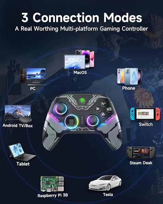 EasySMX X15 Wireless PC Controller with Hall Effect Joysticks & Triggers, RGB Lighting, 2 Back Buttons, 1000mAh Battery, Bluetooth Game Controller for Windows PC, Steam, Switch & Android
