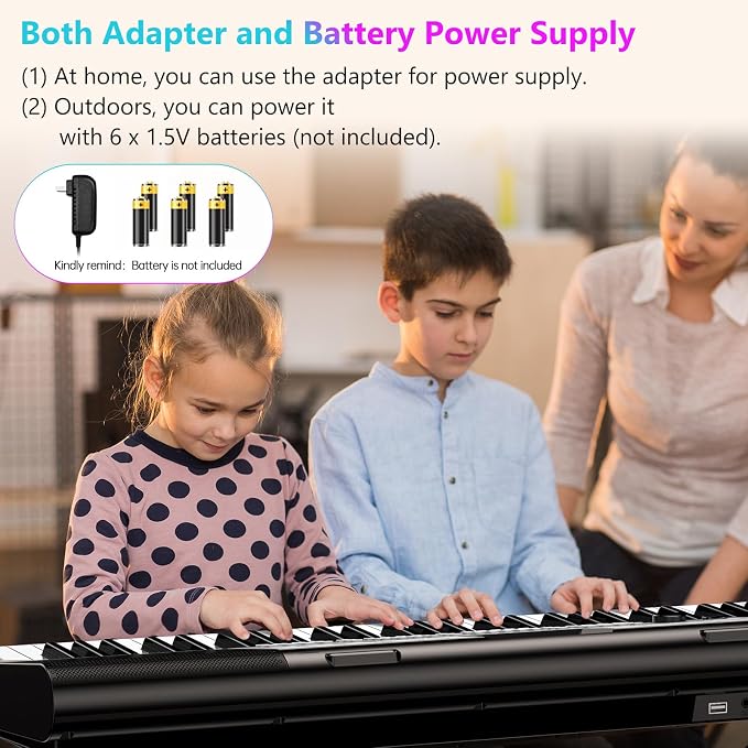 TERENCE Keyboard Piano 61 Keys Dual HiFi Speakers Digital Piano with 51 Panel Function Buttons LED Display Dual Keyboard 2 Power Options Electric Piano Support for Headset and Microphone