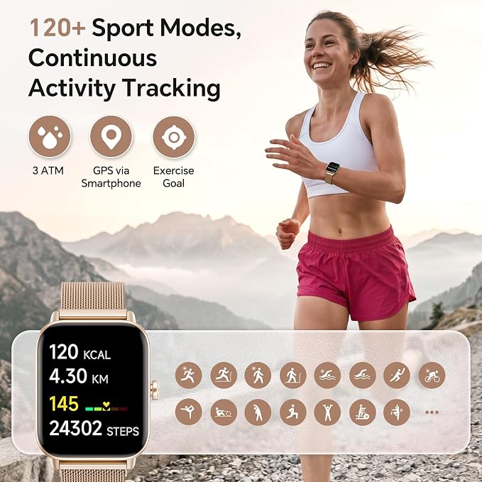 Smart Watches for Women, 1.85" HD Alexa Built-in Smart Watch for Android Phones & iPhones, Health Tracker with Heart Rate/Blood Oxygen/Sleep Monitor, 120+ Sport Modes Fitness Trackers for Women, Gift