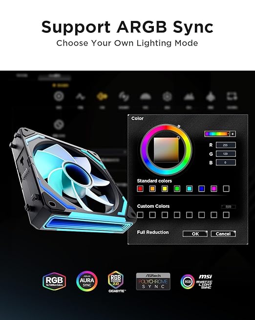 AsiaHorse COSMIQ 120mm Case Fan, Infinity Mirror FDB Reverse Fan with 5V 3-PIN Connector and Small Controller, 2000 RPM and 68.5CFM,Unit Daisy Chain PWM RGB PC Fans for Cases CPU Liquid Coolers, 3Pack