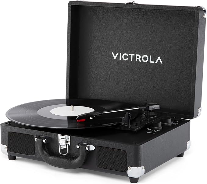 Victrola Journey II (2025 Model) – Bluetooth Suitcase Record Player – Built-in Stereo Speakers with Enhanced Bass, 3-Speed Turntable, Bluetooth Input and Output, RCA & Headphone Outputs (Black)