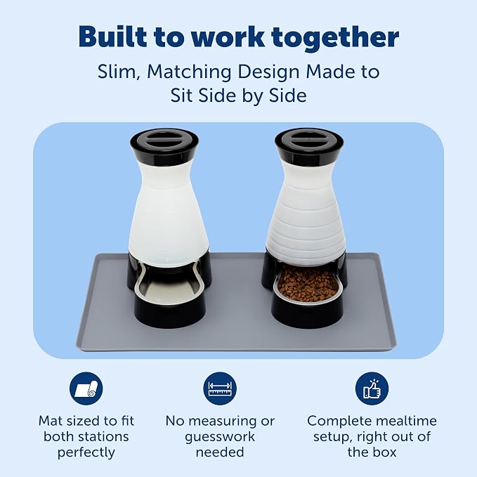 PetSafe Healthy Pet Food and Water Station with Waterproof Silicone Mat - Automatic Gravity Food and Water Dispenser for Cats and Dogs - BPA-Free Reservoir - Removable Stainless Steel Bowl - Medium