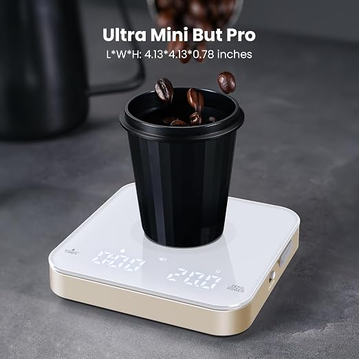 Maestri House S2 Espresso Coffee Scale with Timer, USB-C Rechargeable 2kg/0.1g Precision Shot Scale, Digital Scale for Espresso Brewing(White & Gold)