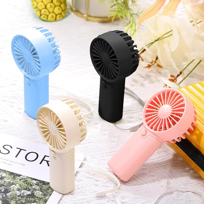 Rossesay 12 Pcs Mini Portable Fan Handheld Battery Operated Portable Small Personal Fans for Summer Beach Indoor Outdoor Travel Cooling Gift (White,Pink,Black,Blue)