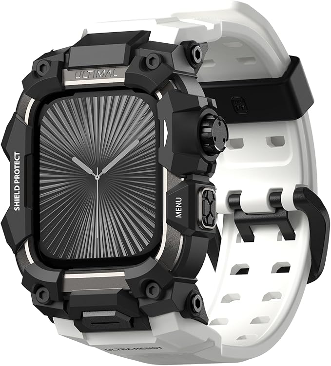 ULTIMAL Rugged Case with Band for Apple Watch 46mm,Compatible with Apple Watch Series 11/10, Military Grade Shockproof Bumper Cover for iWatch Tactical Band Men (46mm,White)