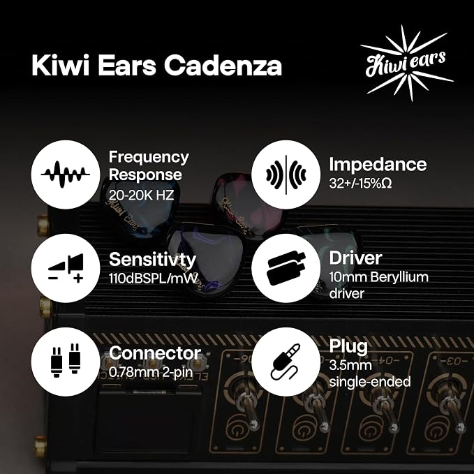 Linsoul Kiwi Ears Cadenza 10mm Beryllium Dynamic Driver IEM 3D Printed with Detachable Interchangeable Plug 0.78 2pin 3.5mm IEM Cable for Musician Audiophile (Green)