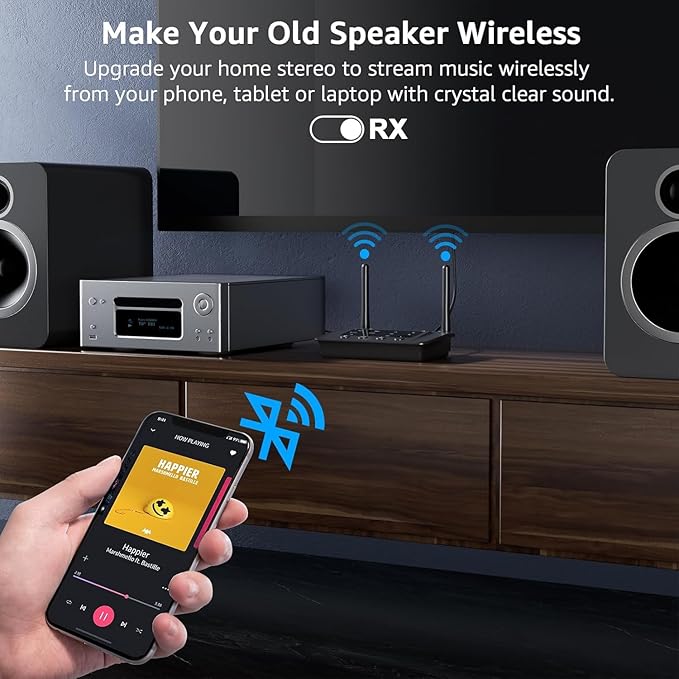1Mii B03S Bluetooth 5.3 Transmitter Receiver for TV Home Stereo, Optical RCA AUX Wireless Audio Adapter with Audiophile DAC, aptX Adaptive/LL/HD, Dual Link, Volume Control, Soundbar Passthrough