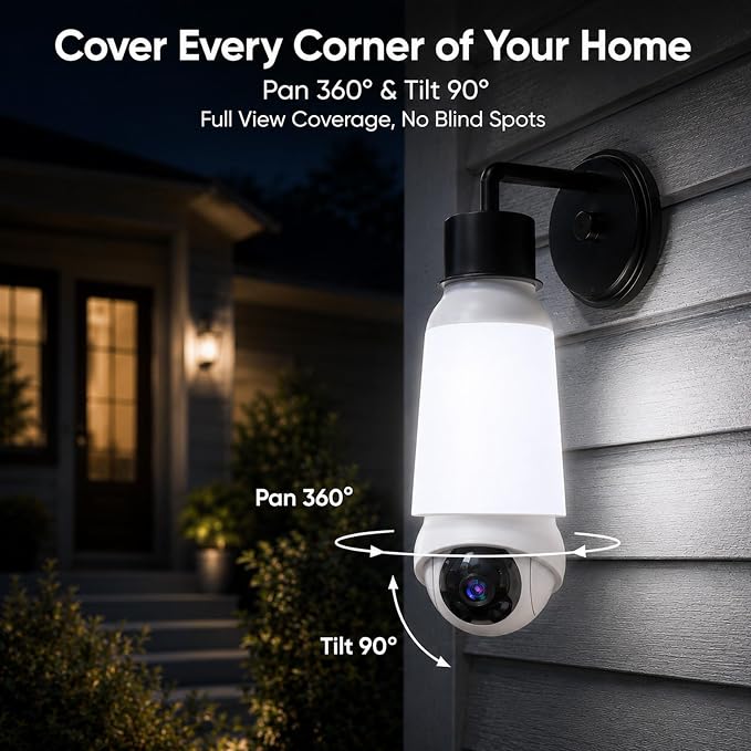 Light Bulb Security Camera, Smart AI Cam 2K HD Outdoor Lightbulb Camera, 5G&2.4G WiFi PTZ Camera, 1000-Lumen LED, Color Night Vision, 911 Emergency Calling, Motion Dection (2Pack)