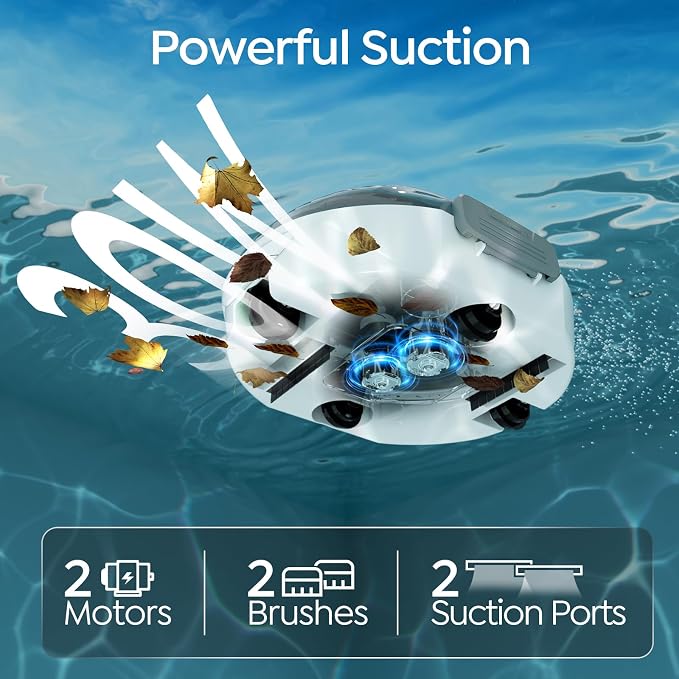 S2 Pool Vacuum Robot for Above Ground Pools, Cordless Operation, Efficient Cleaning Performance, Self-Parking and Easy Maintenance (Arctic Blue)