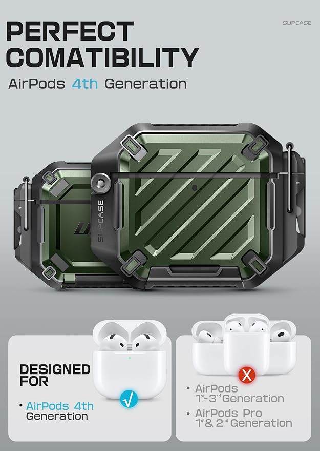 SUPCASE for AirPods 4 Case with Lock & Carabiner, IP68 Waterproof, Compatible with MagSafe, Military-Grade Protection Anti-Scratch Hard Shell Cover for AirPods 4th Generation 2024, Guldan