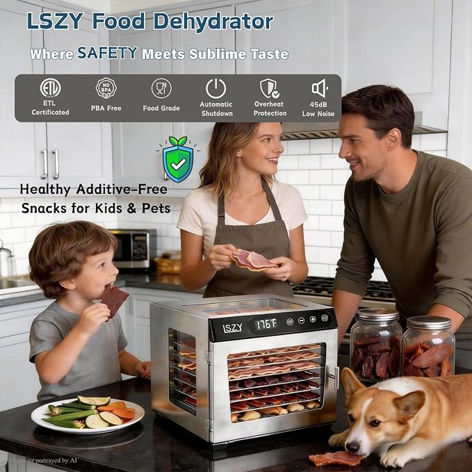 Food Dehydrators, 8 Trays Dehydrator Machine for Jerky, 24H Timer 176°F Temperature Control 800W Powerful Food Dryer Dehydrator for Beef Meat,Fruit,Herb,Mushroom,Dog Treats (8 Trays)