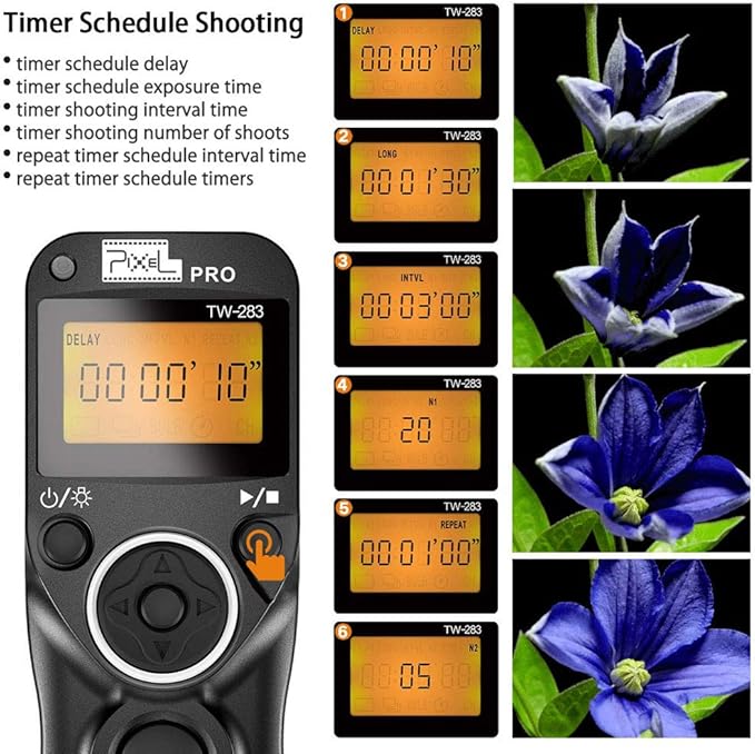 Remote Shutter Release Compatible for Nikon, Wireless Shutter Release Timer Remote Control Pixel TW-283 DC0/DC2 Compatible for Nikon D5200 D5300 D7100 D850 D800 D750 D610