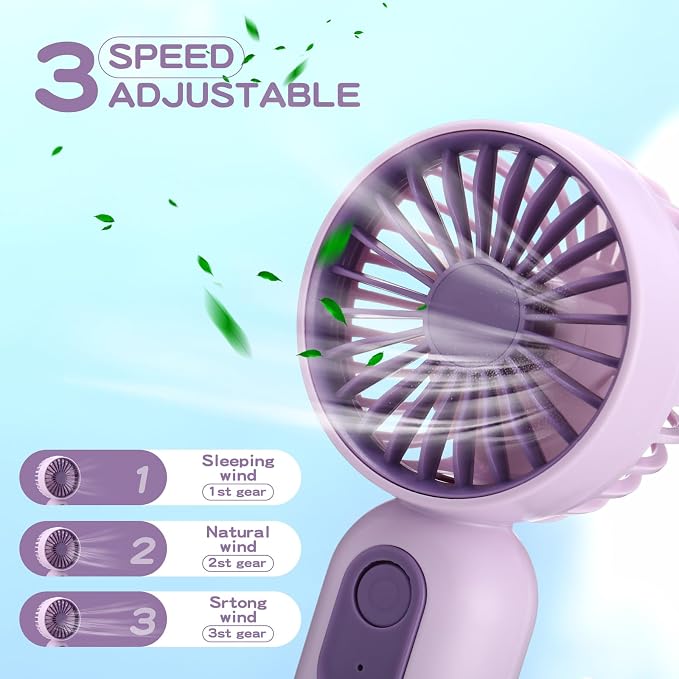 Rossesay 6 Pcs Mini Portable Fan Bulk Cute Handheld Lightweight Small Little Personal Hand Eyelash Fan 3 Speeds USB Rechargeable for Women Men Indoor Outdoor Makeup Travel (Blue,Pink,Purple)