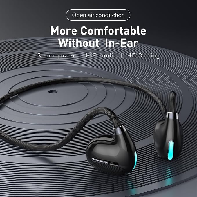 Open Ear Air Conduction Wireless Bluetooth Headphones Lightweight Pain-Free Design with Active Noise Cancellation IPX4 Waterproof Clear Calls for Sports Work and Outdoor Activities-Black