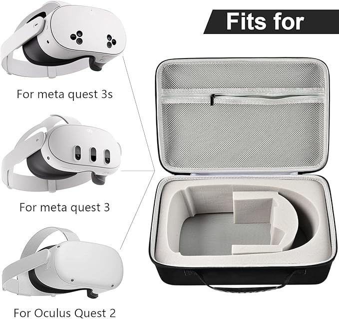 PAIYULE Carrying Case for Meta for Quest 3/ 3s, for Oculus Quest 2 Virtual Reality Headset/Touch Controllers/Elite Strap VR2 Accessories with Silicone Face Cover, Lens Protector-Grey(No Device)