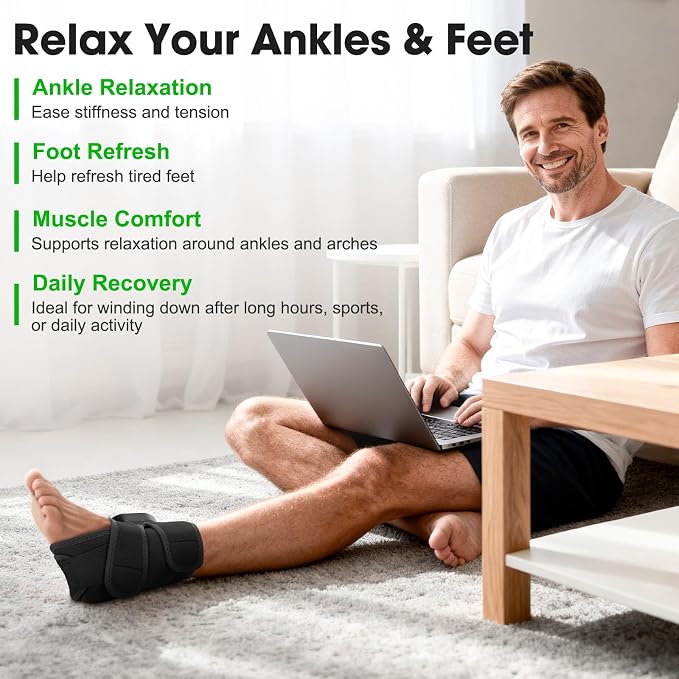 Cordless Ankle Massager for Pain Relief, Ankle Heating Pad with Massage, HSA Eligible FSA, Foot and Ankle Massager, Foot Massager with Heat, 6 Heat Levels, 3 Vibration Modes, Single One, Black