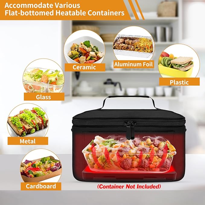 Aotto Electric Lunch Box Food Warmer: 110V/120V Mini Heated Lunch Box Food Heater with Wall Plug for Men and Women - Reheat & Keep Meals Warm for Work, Office, and Construction - Black