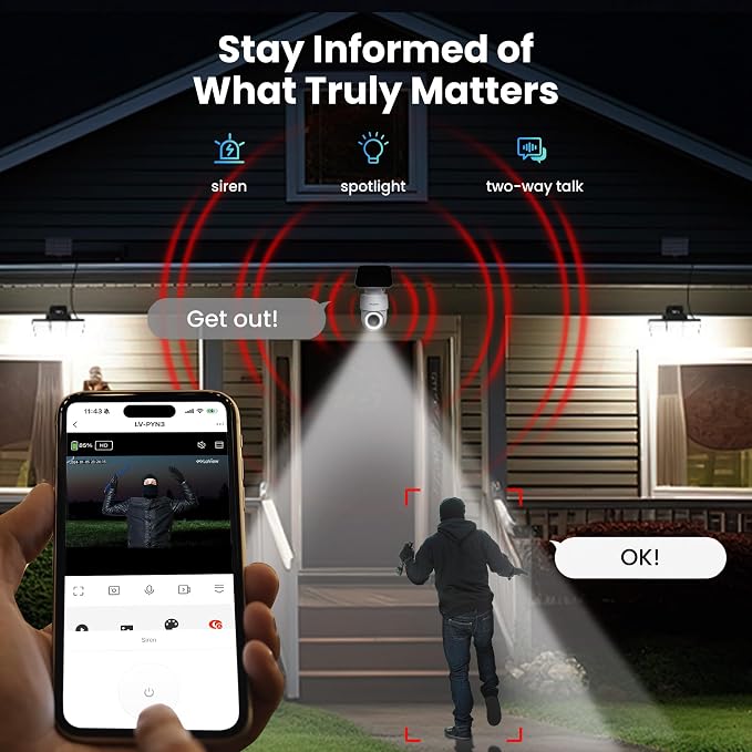 LaView 2K 3MP Solar Security Cameras Wireless Outdoor, Cameras for Home Security, 360° Pan & Tilt Rechargeable Battery Camera, IP65 Outdoor Camera, Color Night Vision, Two-Way Audio, Work with Alexa