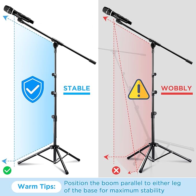 Microphone Stand 2 Pack, Bietrun Tripod Mic Stand Adjustable Boom Height, with Carry Bag & Mic Clips, Detachable Boom Mic Stand for Singing Performance Wedding Stage Church