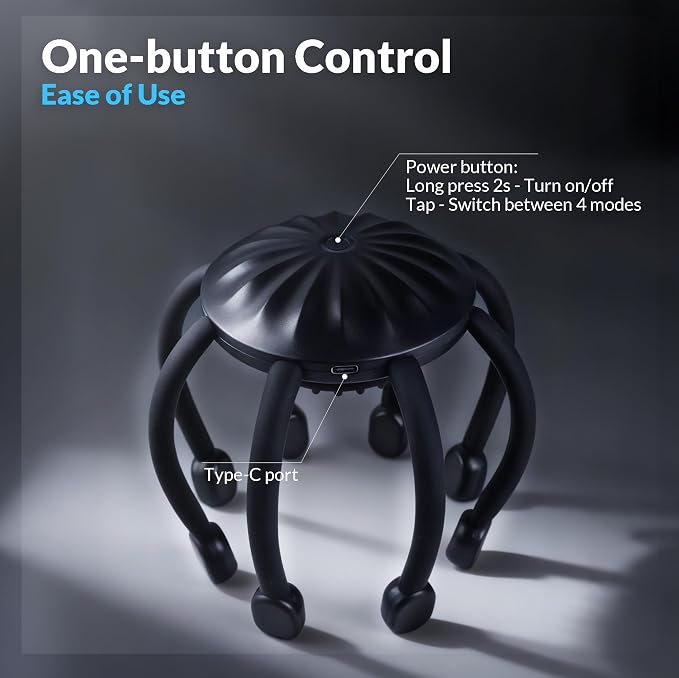 Electric Scalp Massager, 360° Octopus Head Massager Automatic 4 Modes Scalp Stress Relax Device-8 Heads