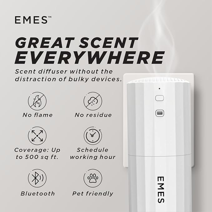EMES Waterless Smart Aromatherapy Diffuser | Scent Diffuser for Essential Oils for Home, Office & Spa | 24-Hour Bluetooth-Controlled Scent Air Machine, 130ml Capacity, Covers 500 Sq Ft - White