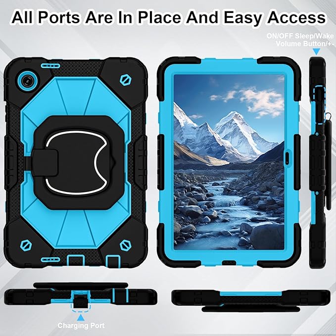 WESOROL Case for T-Mobile Revvl Tab 2 10.1 inch 2025 Release, Heavy Duty Shockproof Full Body Protective Cover with 360 Rotating Stand and Shoulder Strap,Black Blue