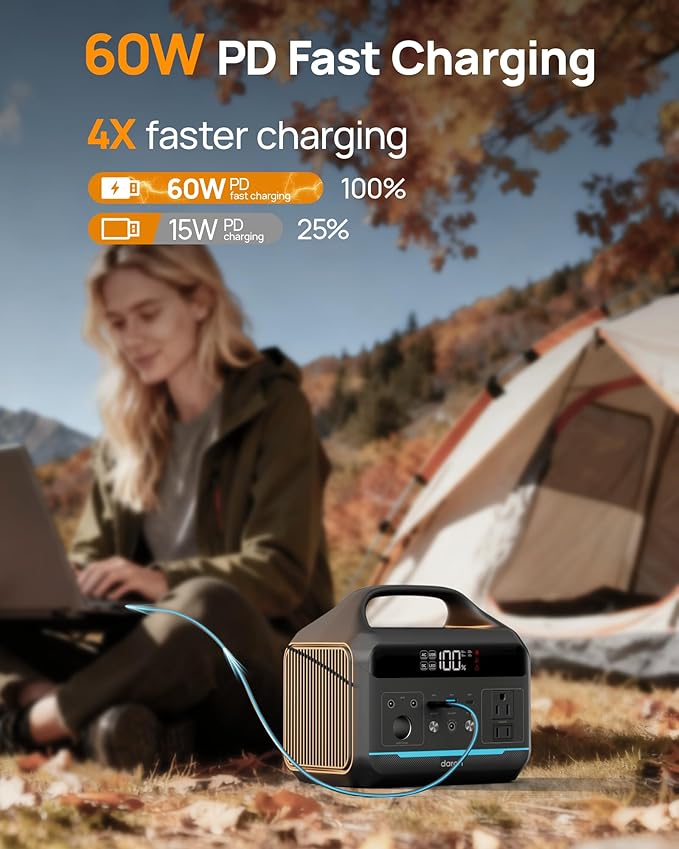 DARAN Portable Power Station 300W (600W Peak), 192Wh LiFePO4 Battery Solar Generator with 60W PD Fast Charge, 5.84lbs Lightweight Backup Battery for Outdoor Camping, CPAP, RV (Solar Panel Optional)