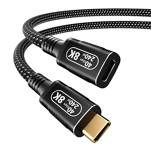 1M/3.3FT USB-C Male to Female Extension Cable Compact & Tangle-Free, 40Gbps High-Speed and 240W PD, Supports Thunderbolt 4/3/USB4/8K Display, Compatible with M-acBook/Dell/SSD/eGPU