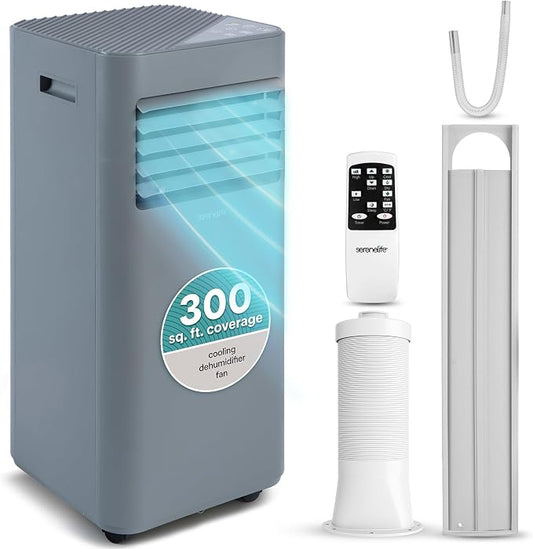 SereneLife Portable AC 8000 BTU, 3-in-1 Cooling, Dehumidifier And Fan Modes, Compact Standing Air Conditioner, Energy Efficient 300 Sq. Ft. Climate Control, Universal Castors And Window Mount Kit