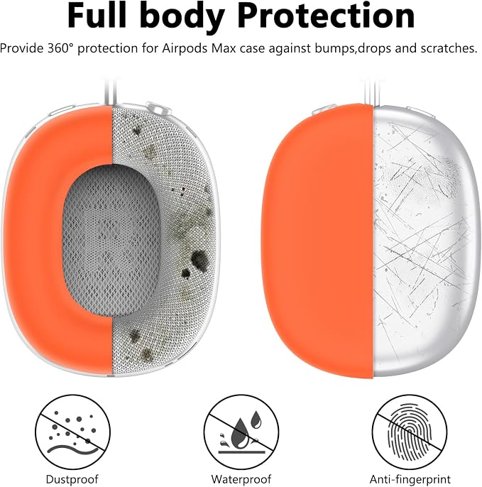 Silicone Case Cover for AirPods Max Headphones,Ear Pad Case Cover/Ear Cups Cover/Headband Cover for AirPods Max 2/1 (2026/2024/2020)(USB-C/Lightning),Silicone Accessories for Apple AirPod Max 2,Orange