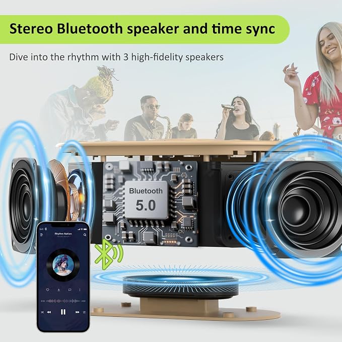 DreamSky Bedroom Radio Alarm Clock with Wireless Charger for Samsung iPhone | Bluetooth Speaker, Loud Alarm for Heavy Sleepers, FM Radio with Sleep Timer, 0-100% Dimmer, 9 Alarm Sounds & 16 Volumes, USB