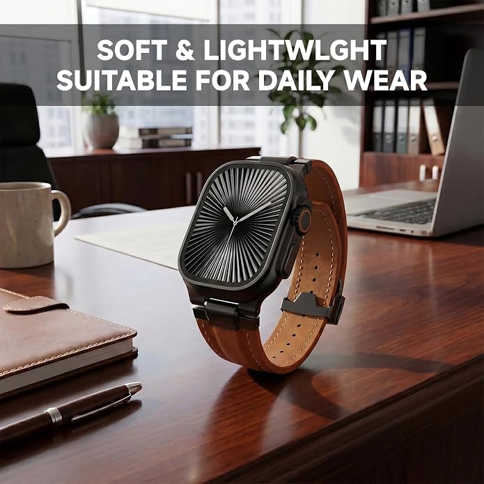 Vintage Genuine Leather Band for Apple Watch Ultra 49mm (2026 Upgrade), Rugged Replacement Strap Compatible with iWatch 46mm 45mm 44mm - for Men Women, Fit Ultra3/2/1, SE 3/2/1, Series11 10/9/8/7/6/5/4