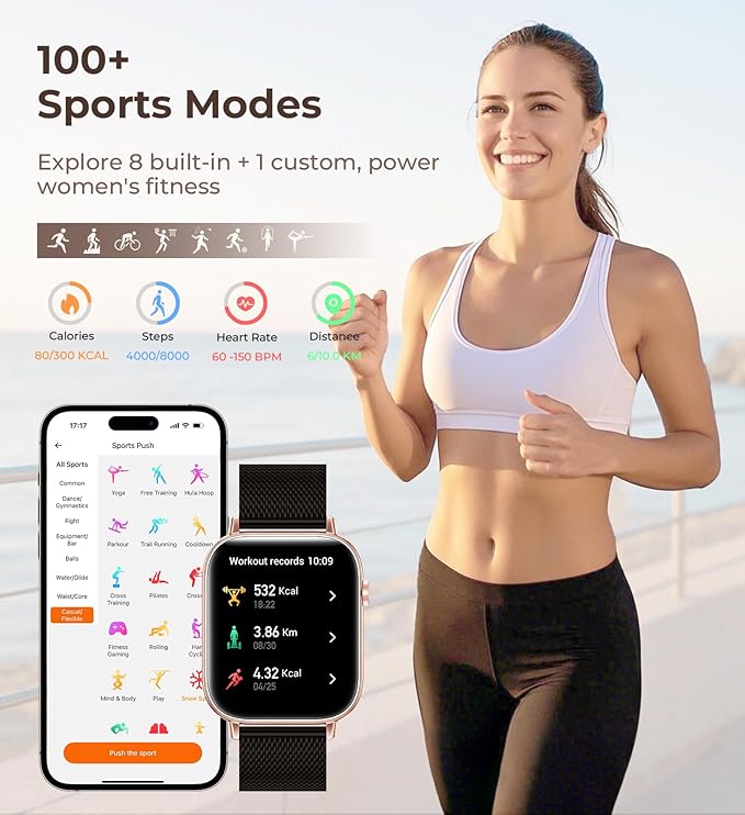 Iaret Smart Watch for Women, 1.83" HD Fitness Tracker with 4 Bands, Answer/Make Calls, Heart Rate/Sleep/SpO2/Step Tracking, 100+ Sport Modes, Android/iPhone Compatible Gift (Black Gold)