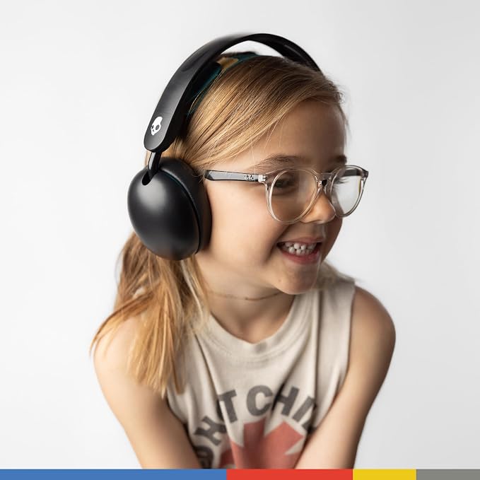 Skullcandy Grom Wireless Headphones, Volume-Limiting Audio, Comfortable Over-Ear Fit, Designed for Kids 6+, Up to 45 Hours Battery, Backup 3.5mm AUX Cable Included with Built-in Microphone - Black