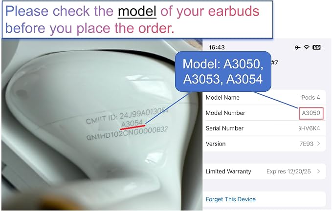 Meenova Genuine One Right Earbuds Replacement A3050 A3053 A3054 for Pods 4, Single Right Ear Side Only, Compatible with Original Air 4 A3058 Charging Case Earpad (Not for ANC Version), Used Pod 4