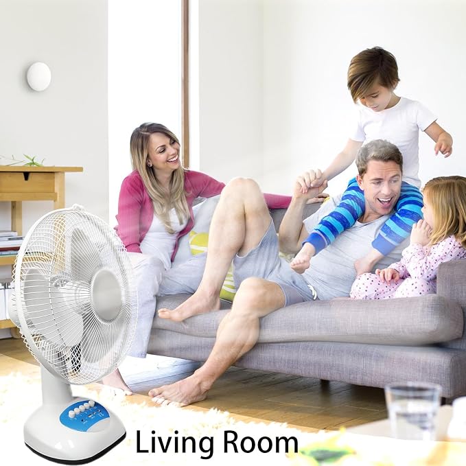 Solar Oscillating Fan, 15w Solar Powered 3-Speed 12-Inch Adjustable Tilt Fan, Ideal for Home, Office, white and gray