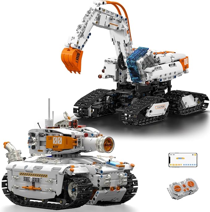 HPROMOT 2 in 1 STEM Building Kit, 1129PCS App & Remote Control Excavator Tank Coding Robot, Technic Programmable Construction Blocks, Educational Engineering Science Gift for Boys Girls Ages 8-16