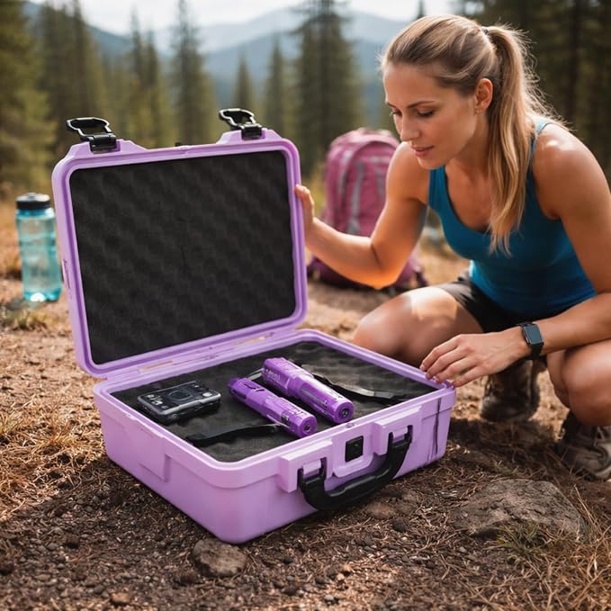 Relaxweex 1 Pcs Waterproof Hard Case with DIY Customizable Foam Insert Portable Protective Case with Knife for Camera Drones Equipments Tools Test Instruments(Purple,8.5 x 6.5 x 3.7 Inch)