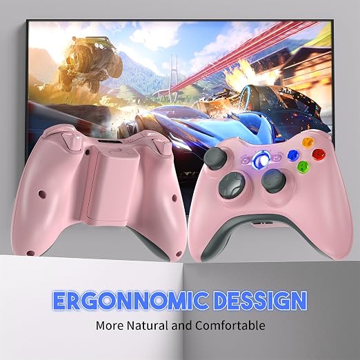 Gamrombo 2 Pack Replacement for Xbox 360 Controller, Wireless Controllers Gamepad Upgraded Joystick Compatible with 360 & Slim, Windows 11/10/8/7 PC Controller with Dual Shock, 2.5mm Audio Jack (Pink) [microsoft_xbox_360]