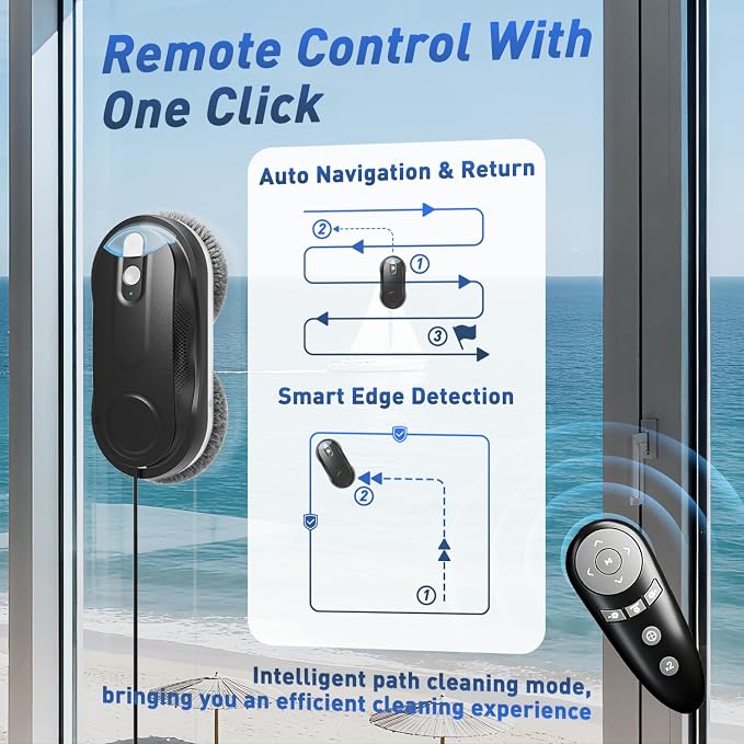 KKI Window Cleaning Robot, Automatic Window Cleaner Robot, Dual Ultrasonic Spray, Max 3200Pa, AI Path Planning & Edge Detection, Remote Control for High-Rise Windows Outside/Inside, Glass,Door, X3