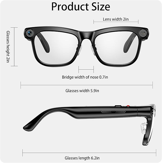 AI Smart Glasses with 13MP Camera & Real-Time Translation,4K HD Video Recording for Vlogging, Voice Assistant, Open-Ear Audio, Photochromic Lenses for Business and Travel.