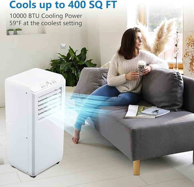 10,000 BTU Portable Air Conditioner for Rooms up to 450 Sq.Ft, 3-in-1 Cooling Unit with Dehumidifier & Fan, Includes Remote Control and Easy Installation Kit