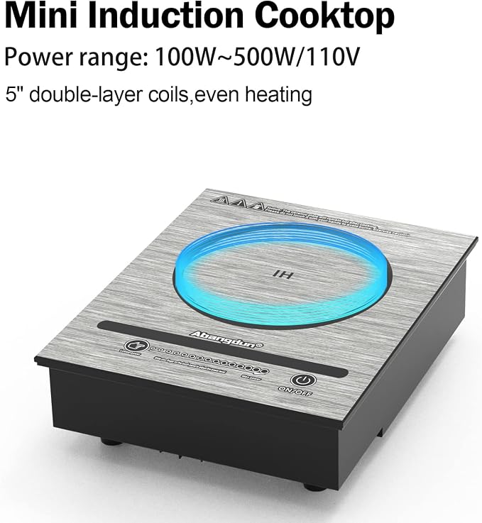 Mini Induction Cooktop, Portable Induction Cooktop 500W for Moka Pot & Small Cookware, Compact Induction Burner with Even Heating, Ideal for Coffee, RV, Dorm